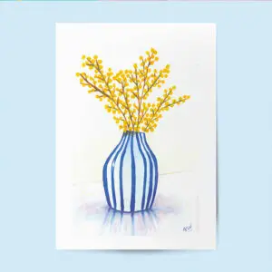 Mimosa vase bleu