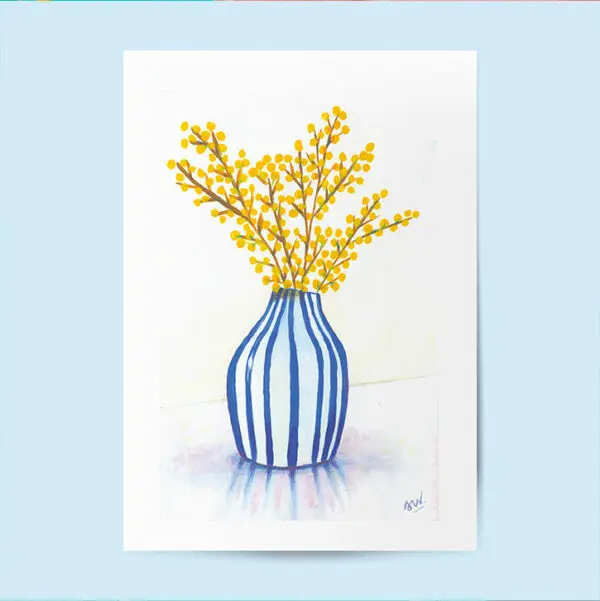 Mimosa vase bleu